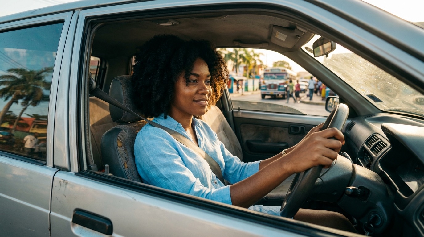 A driver adding her vehicle from the driver's seat